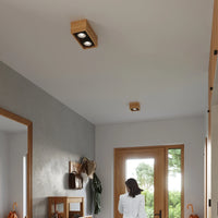 Sollux Lighting QUATRO 2 LED ceiling spotlight natural wood, IP20, 220-240V, CRI 80, matt gold aluminum