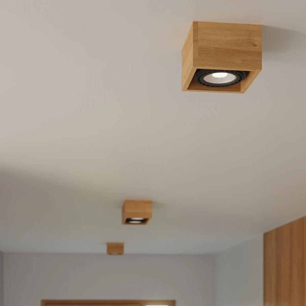 Spot encastrable au plafond LED Sollux Lighting QUATRO 2 bois naturel, IP20, 220-240V, CRI 80, aluminium doré mat