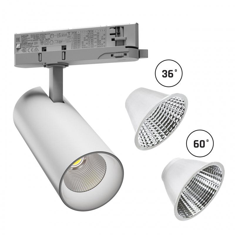 Spectrum ANDROMEDA 3-Phase LED Track Light 15-27W 4000K 3200 lumens 36° 60° White IP20 CRI>90