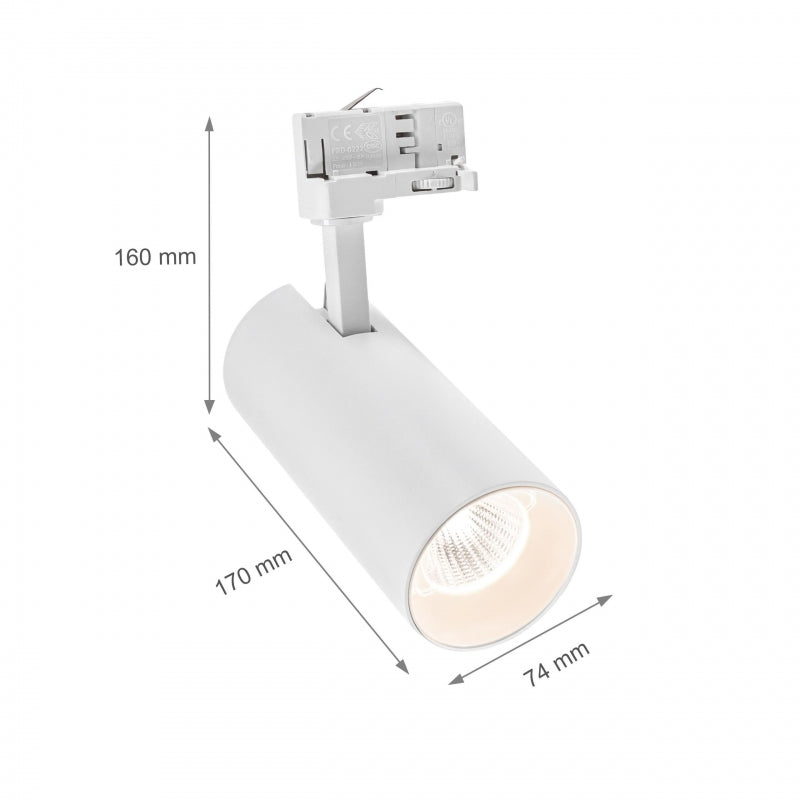 Spectrum ANDROMEDA Projecteur sur rail LED COB 25W 3000K 2600 lumens 3-Phases Blanc IP20 36° 60°