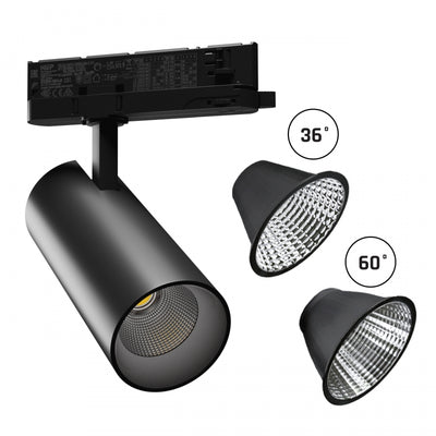 Spectrum ANDROMEDA Spot sur Rail LED 15-27W 3000K 3000 lumens CRI>90 36° 60° Noir IP20 3-Phases 230V