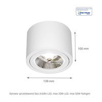 Spectrum CHLOE AR111 GU10 LED Ceiling Light, Adjustable Round White, Surface Mounted, IP20 20W Max