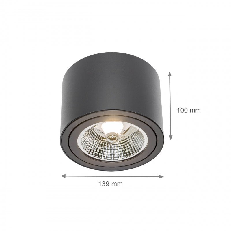 Spectrum CHLOE AR111 GU10 LED ceiling light, IP20, round adjustable Black aluminum housing, 20W max 250V