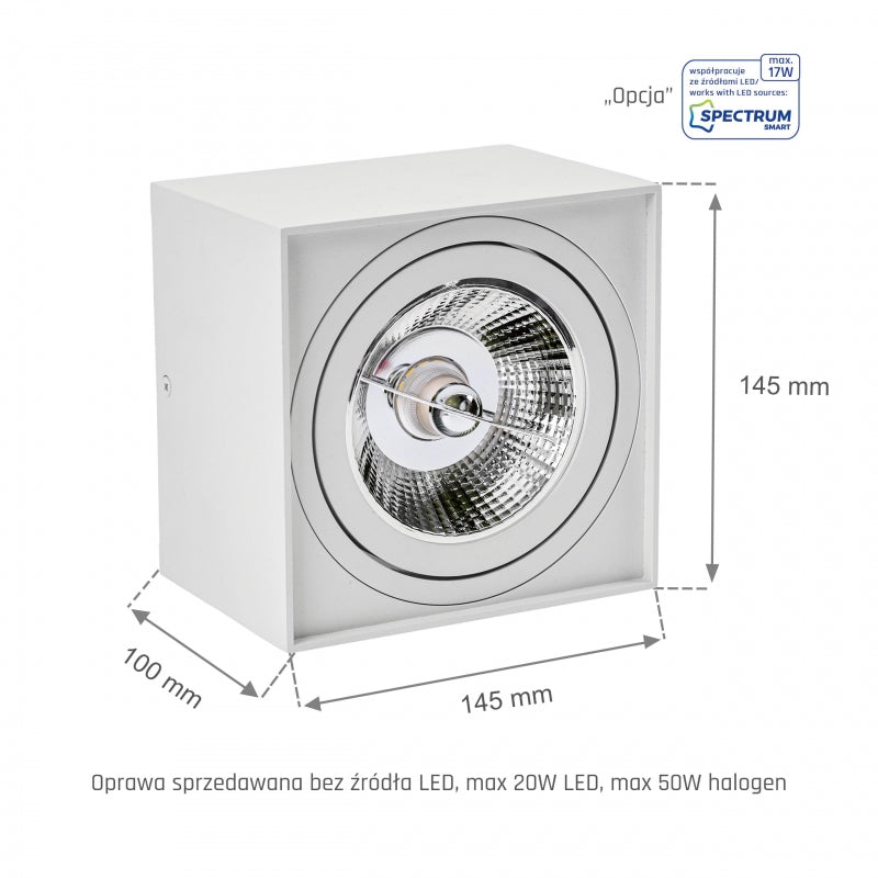 Plafonnier LED en saillie Spectrum CHLOE AR111 GU10, IP20 boîtier en aluminium blanc, 20W max 250V