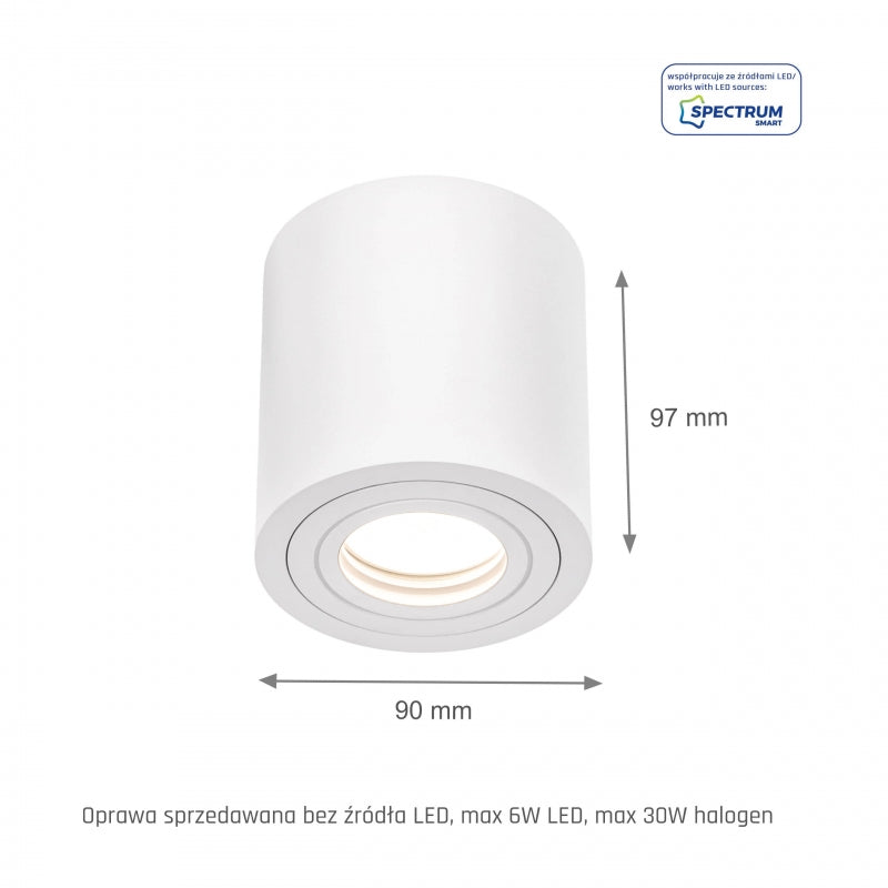 Spectrum CHLOE GU10 surface-mounted ceiling luminaire, White, IP65, Aluminum Glass, 250V, 90x97mm