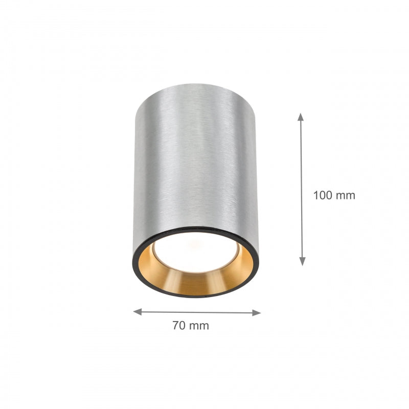Spectrum CHLOE MINI GU10 surface-mounted ceiling light, Silver body with Gold ring and Black edge, IP20