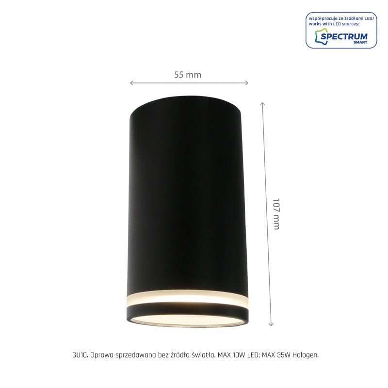 Spectrum CHLOE Mini Ring surface-mounted ceiling luminaire GU10 230V IP20 Black aluminum 55x107mm