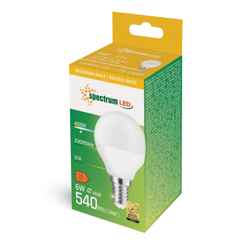 Ampoule LED Boule Spectrum G45 E14 230V 6W 4000K Blanc Neutre 540 lumens 160° CRI 80 Non-Variable