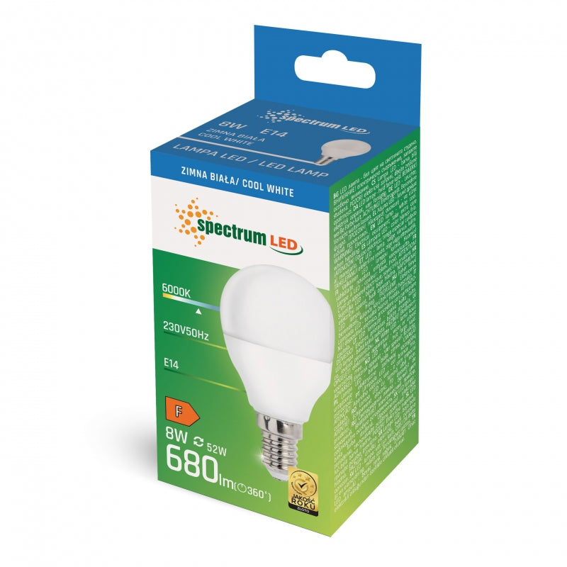 Ampoule intérieure Spectrum LED Ball G45 E14 8W 6000K 750 lumens blanc froid 230V non dimmable