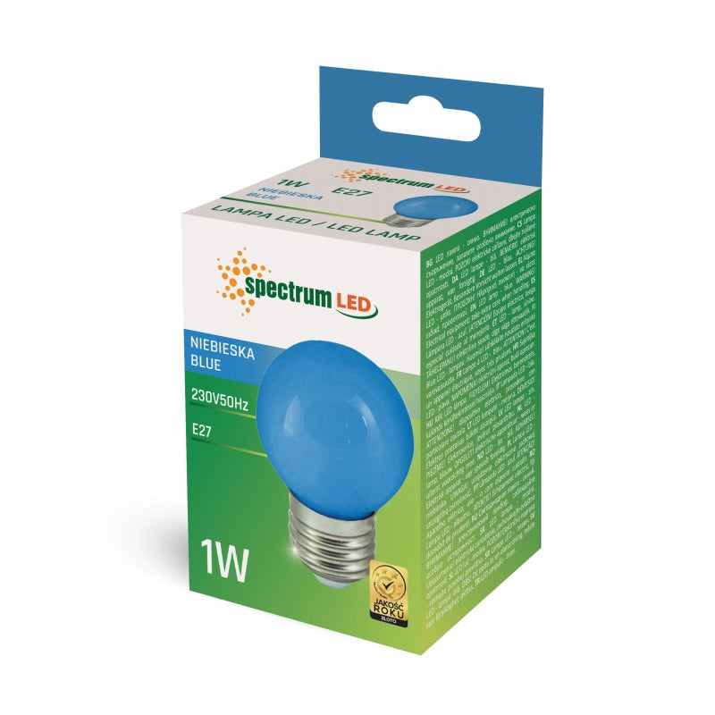 Spectrum LED Ball G45 E27 230V 1W Blue light bulb, 270° beam, CRI 80, 17000h lifespan