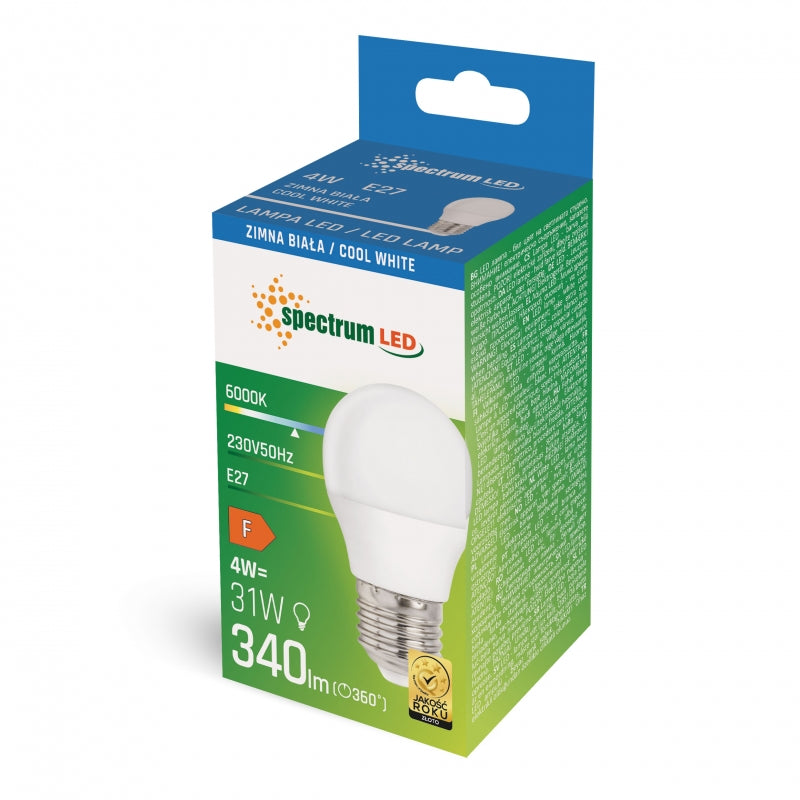 Ampoule LED Spectrum G45 E27 4W 230V 6000K Blanc froid 340 lumens faisceau 160° non dimmable