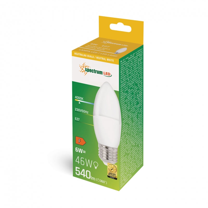 Spectrum LED Candle C37 E27 6W 4000K 540 lumens Neutral White 230V non dimmable indoor bulb