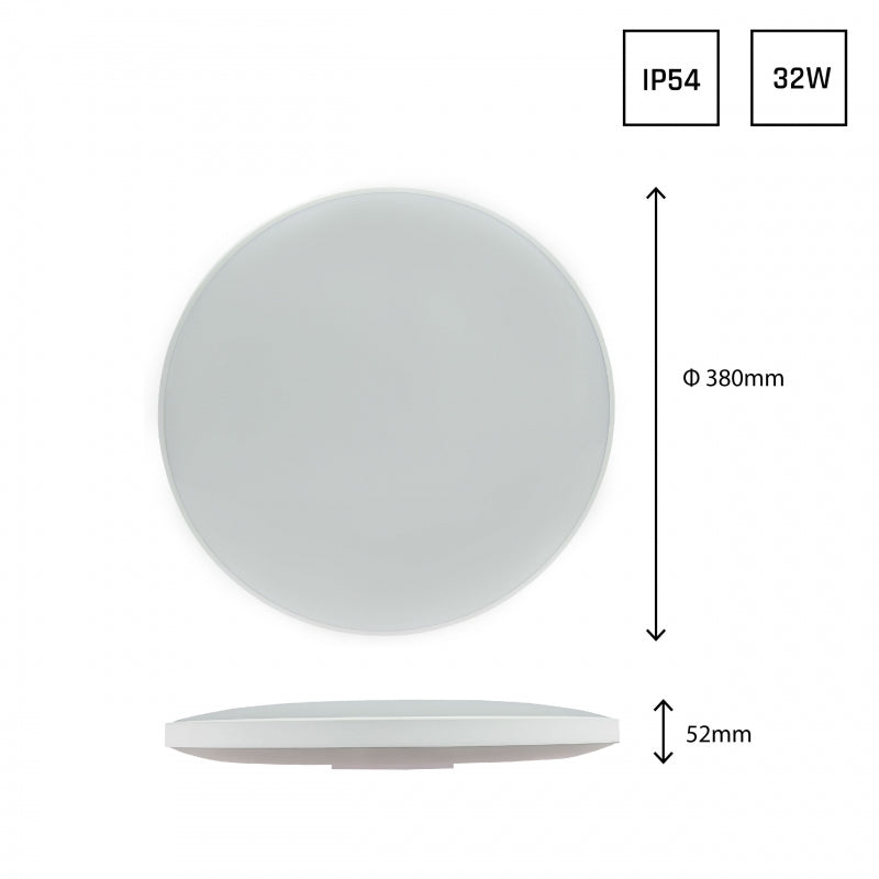 Plafonnier LED Spectrum 32W 6000K 230V IP54 rond Blanc Noir 3450 lumens faisceau 115° montage en surface
