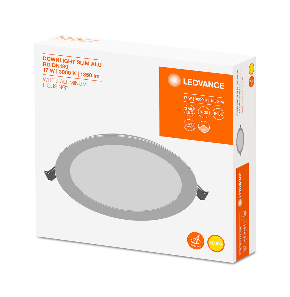 Downlight LED Spectrum Value DN180, 17W, 1350 lumens, 3000K Blanc Chaud, faisceau 110D, découpe 192mm