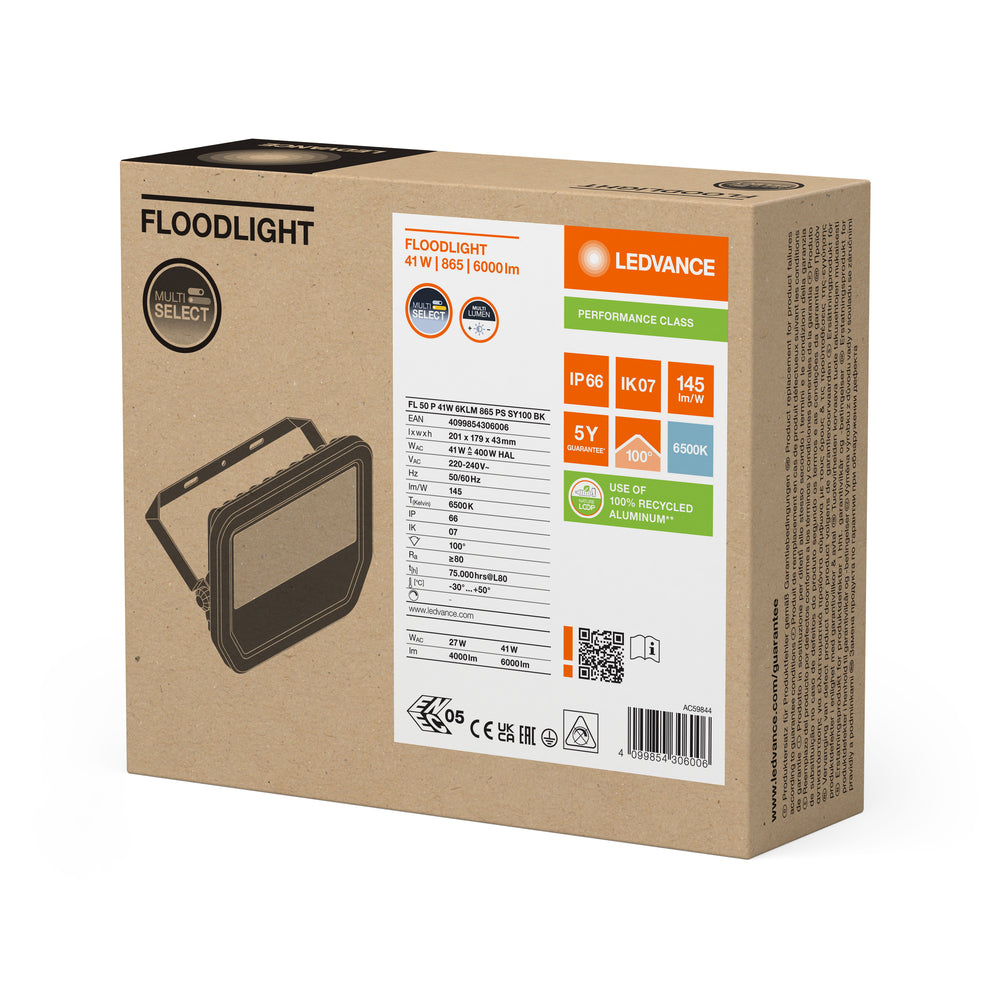 Ledvance LED Floodlight Gen 4 Black 41W 6000 lumens 6500K IP66 Symmetric Beam replaces 100W for you