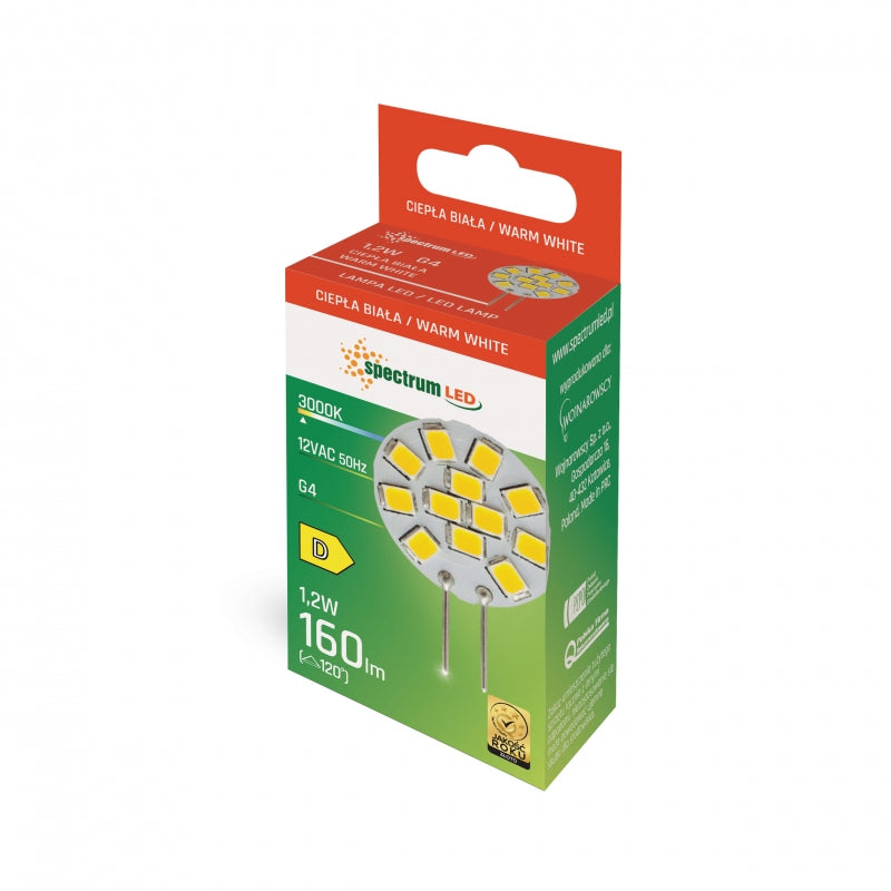 Ampoule LED G4 Spectrum 12V 1.2W 160 lumens 3000K Blanc Chaud non dimmable éclairage intérieur