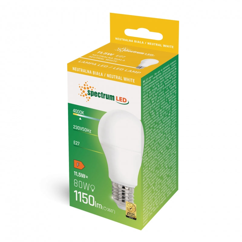 Ampoule LED Spectrum GLS A60 E27 230V 11.5W 4000K Blanc Neutre 1150 lumens Faisceau 220° Éclairage Intérieur