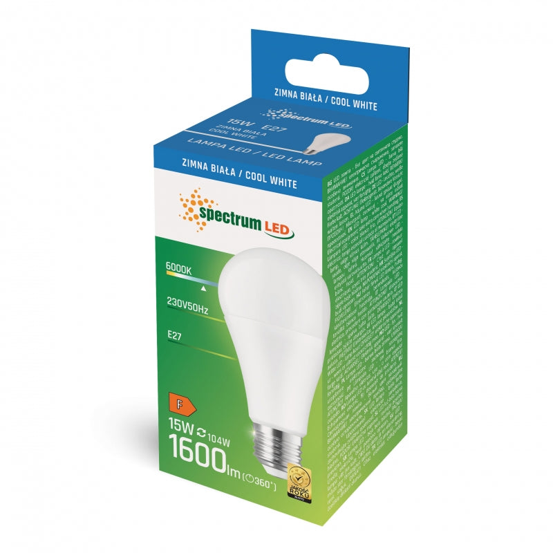 Ampoule Spectrum LED GLS A65 E27 15W 230V 6000K blanc froid 1600 lumens 270° non dimmable éclairage intérieur