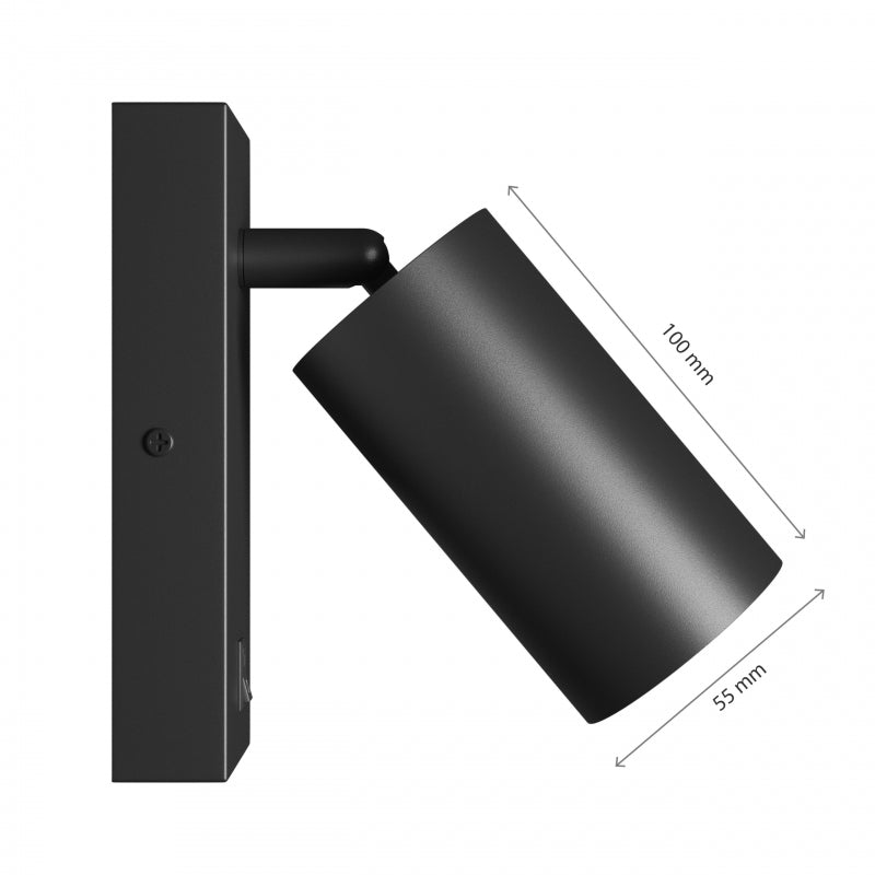 Spectrum LED GU10 wall sconce, surface mounted, 230V IP20 Black aluminium round 55x100mm for indoor lighting