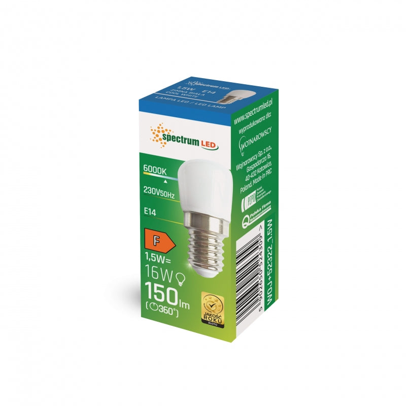 Ampoule Spectrum LED T26 1.5W E14 230V 6000K blanc froid 150 lumens, faisceau 120°, CRI 80 pour éclairage intérieur