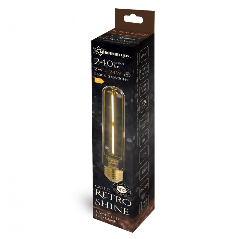 Ampoule Spectrum LED T30 E27 2W 230V filament COG 240 lumens 2400K blanc chaud Retro Shine
