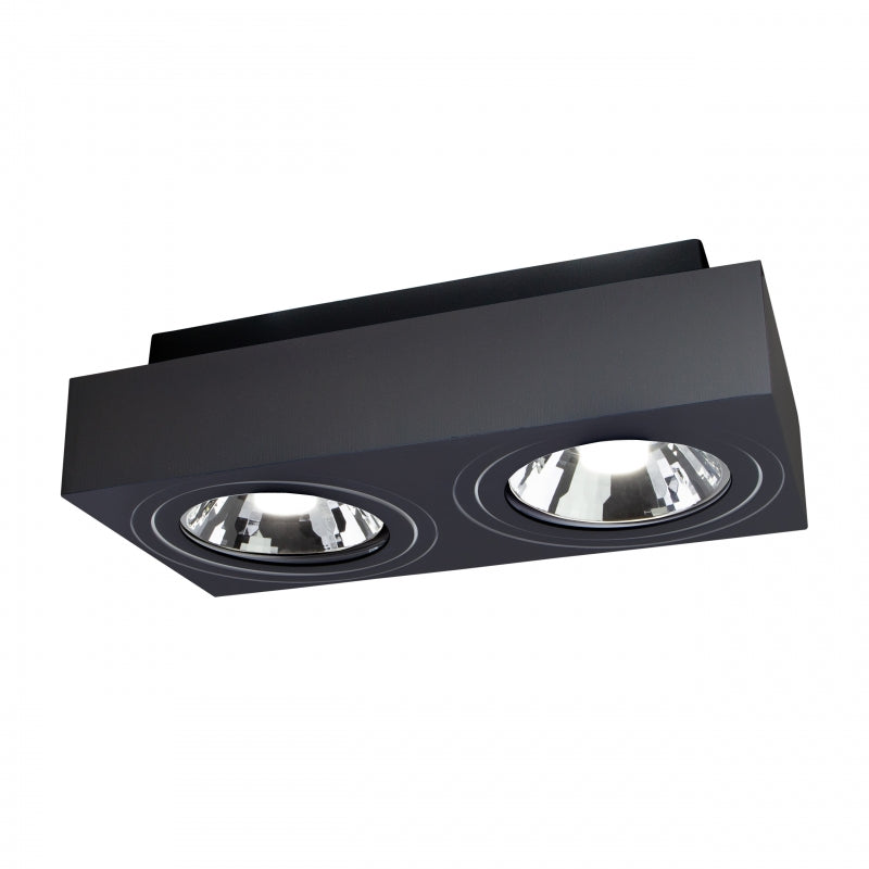 Spectrum MIRORA AR111 GU10 surface spotlight, 2x20W LED, 250V IP20, black adjustable rectangular ceiling mount