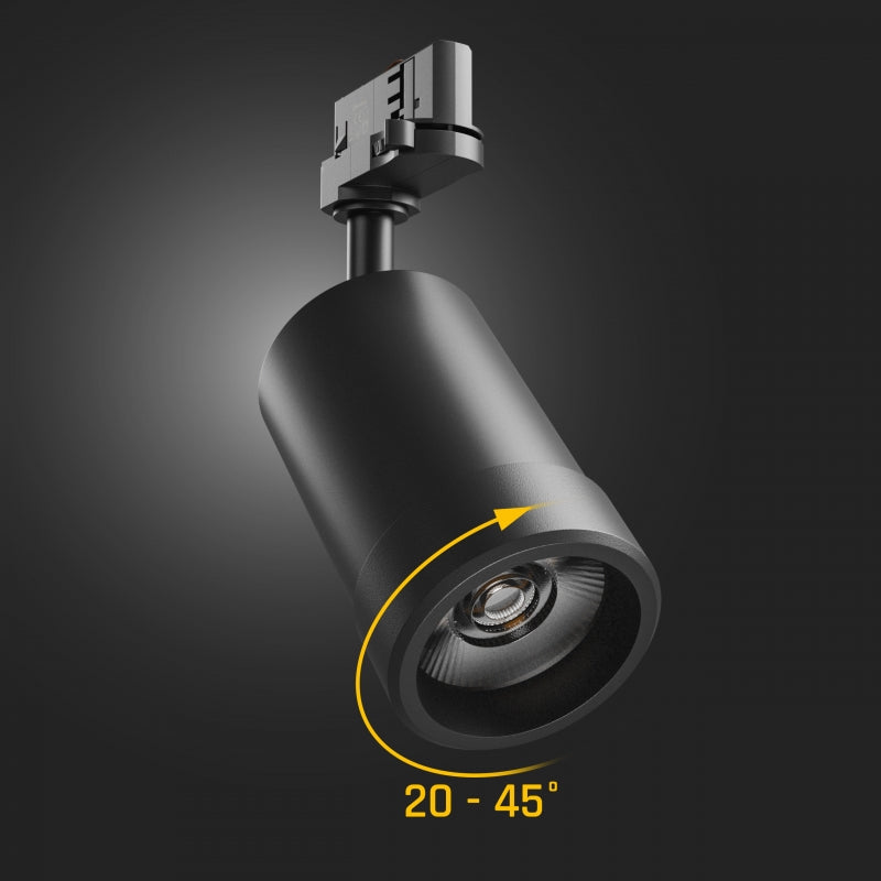 Spectrum PAVA BASIC Spot LED sur rail 20W CCT 230V 3-Phases 20-45° Noir IP20 2225 lumens CRI 80