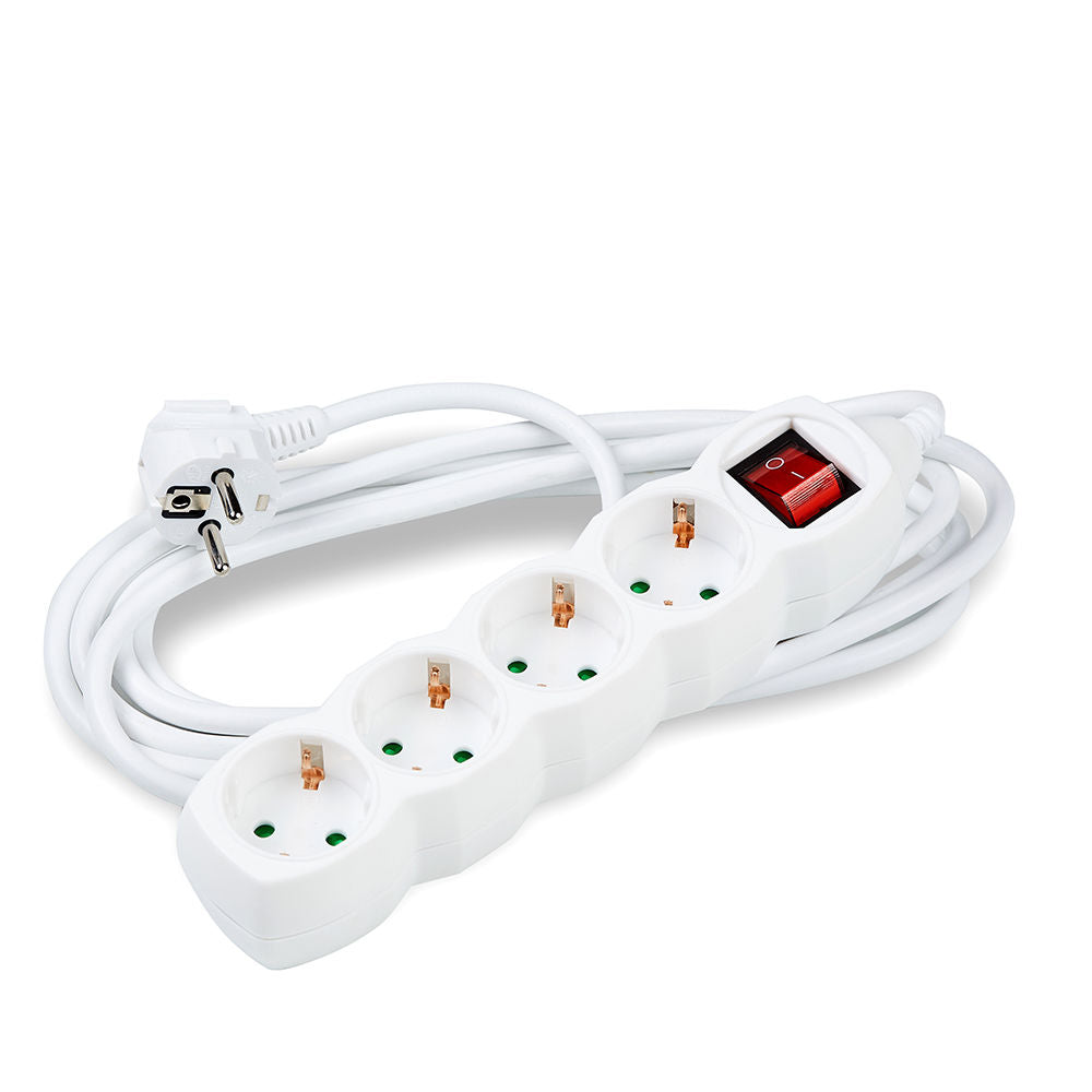 Technik 4-way extension socket with 5m 1.5mm2 copper cable, switch and child protection, White 16A