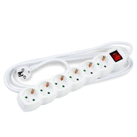 Technik 6-Way Extension Socket, 3m 1.5mm² Copper Cable, 16A, 250V, White with Switch and Child Protection