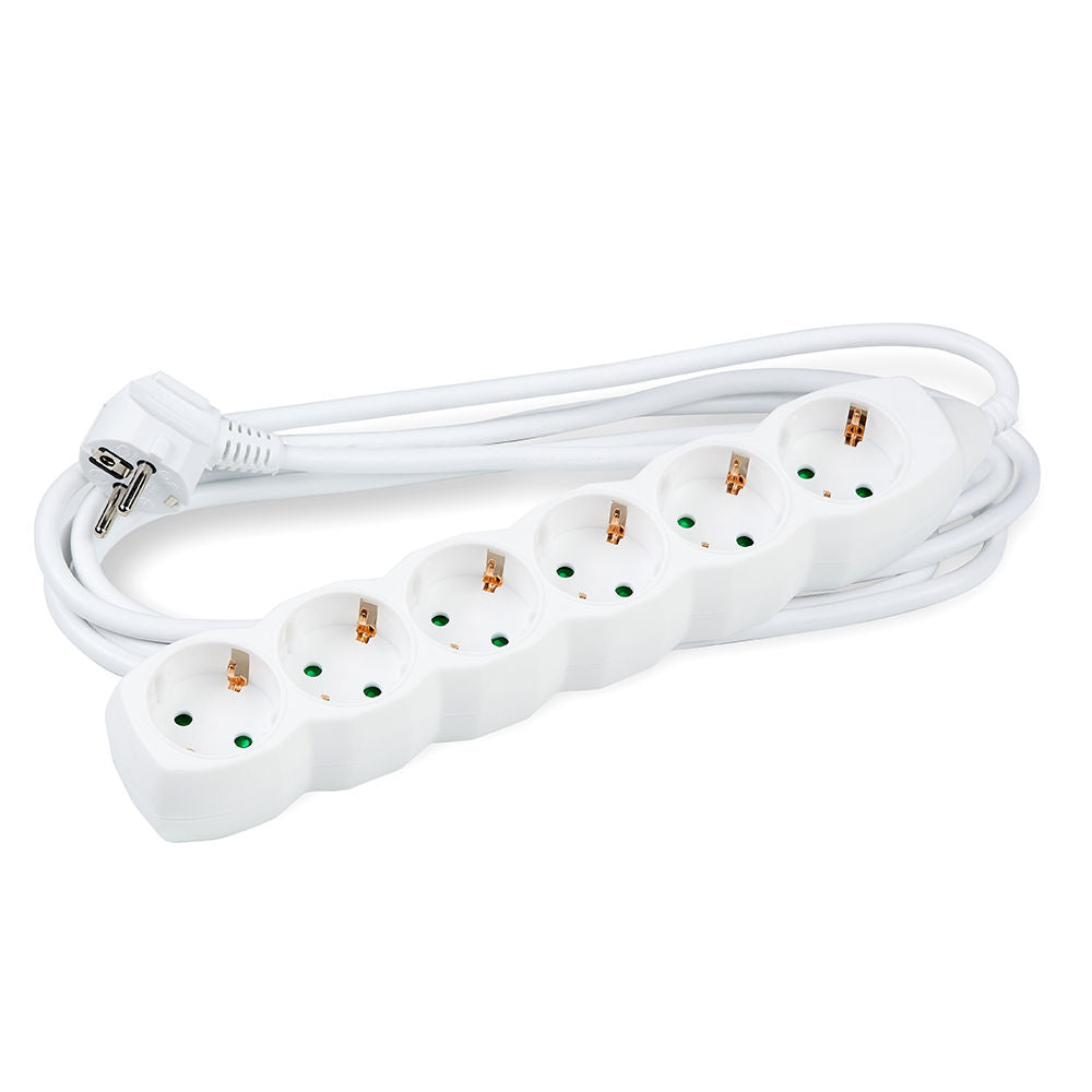 Technik 6-way extension socket White, 1.5m copper cable 1.5mm², 16A Schuko, 250V max 3500W