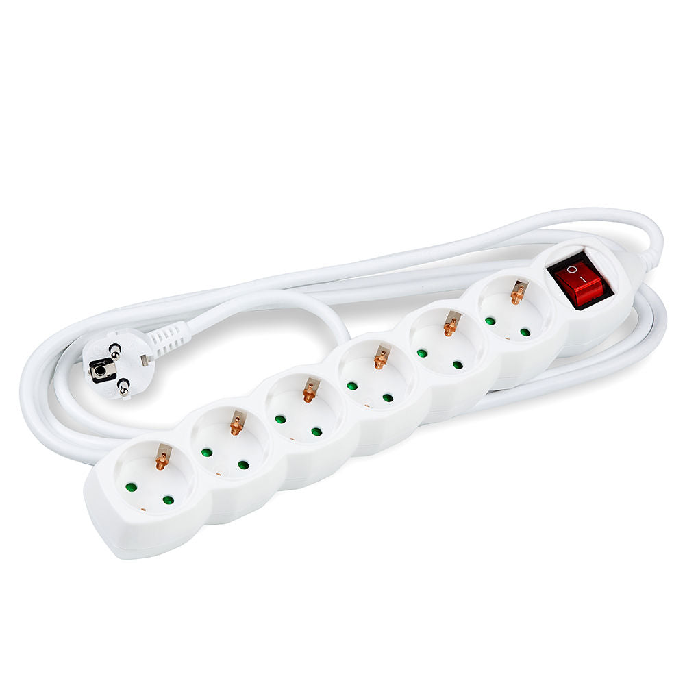 Technik 6-way extension socket with 5m 1.5mm² copper cable, switch, child protection, White 16A