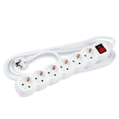Multiprise Technik 6 prises avec câble en cuivre 5m 1.5mm², interrupteur, protection enfant, Blanc 16A