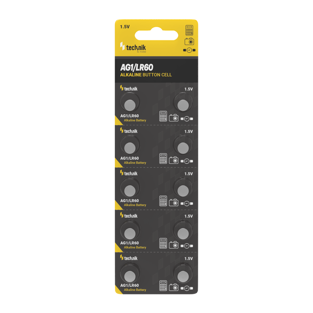 Piles bouton alcalines Technik AG1 LR60 364 1.5V pack de 10 piles fiables pour montres et appareils électroniques