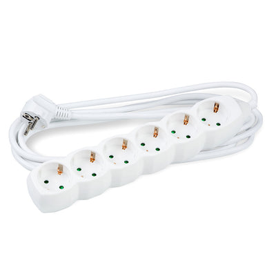 Multiprise Technik 6 prises, câble cuivre 5m 1.5mm², 16A 250V, Blanc avec protection enfant
