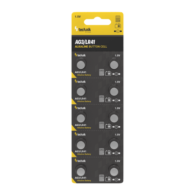 Technik Platinum AG3 LR41 192 392 1.5V Pile bouton alcaline Pack de 10 pour montres et petits appareils