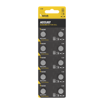 Technik Platinum pile bouton alcaline 1.5V AG7 LR57 371 SR920W, pack de 10 piles bouton fiables