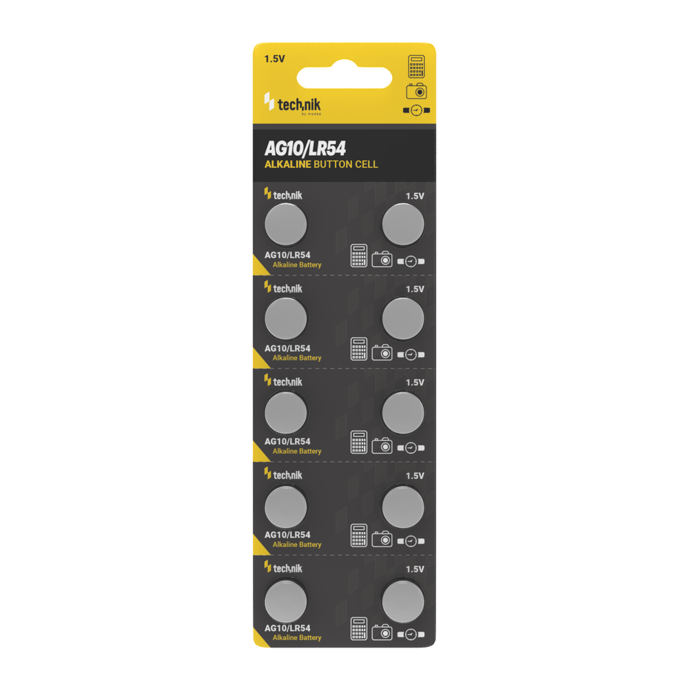 Technik Platinum Alkaline Button Cell AG10 LR54 189 389 1.5V B10 Pack of 10 for reliable small devices