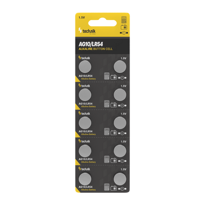 Technik Pile Bouton Alcaline Platinum AG10 LR54 189 389 1.5V B10 Pack de 10 pour appareils compacts fiables
