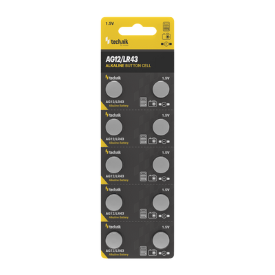 Technik Platinum Pile Bouton Alcaline AG12 LR43 186 386 1.5V B10 paquet de 10 pour montres et petits appareils