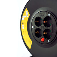 Technik Enrouleur de Câble Professionnel 25m 1.5mm² 16A avec 4 Prises EU et Interrupteur Noir