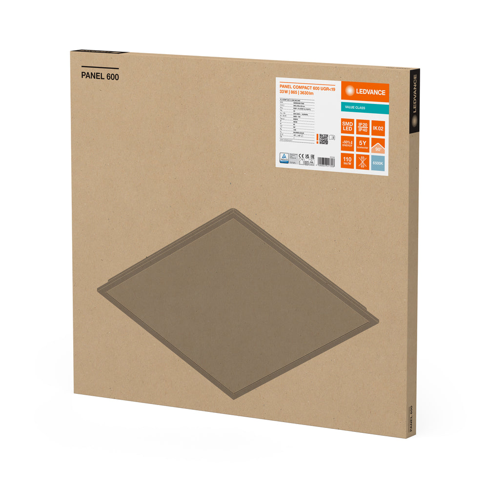 Ledvance LED Panel 60x60cm, 33W, 6500K, 1100 lumens/W, IP20, CRI 80, Aluminium White, CE RoHS, Flicker-Free