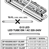Ledvance LED Tube Fixture 120cm, IP65 Waterproof, for Double LED Tubes, 220-240V, 5 Year Warranty