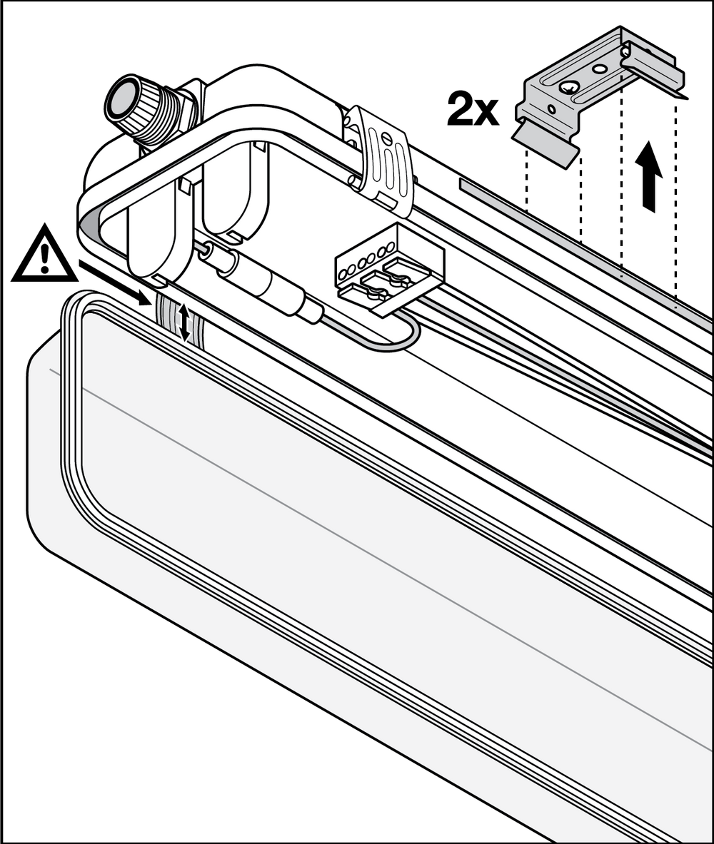 Luminaire tube LED Tsong 120cm IP65 étanche pour deux tubes LED, finition aluminium doré mat