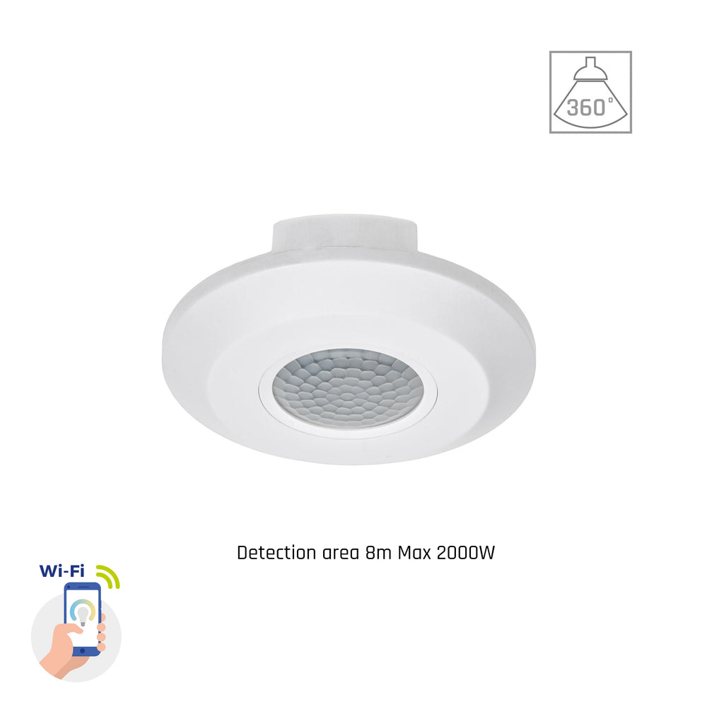 Capteur PIR intelligent Spectrum 360° montage en surface, charge 2000W, portée 8m, 1-10V, Wi-Fi BT, IP20, 230V