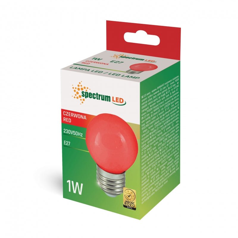 Lampe Spectrum LED G45 rouge E27 230V 1W - éclairage d'ambiance économe en énergie, durée de vie de 17000h, angle de rayonnement de 270°