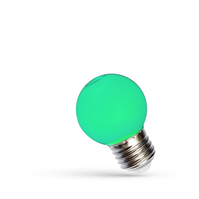 Lampe LED Spectrum G45 vert 1W avec culot E27, 230V, angle de faisceau 270°, 17000 heures, CRI 80, IP20, usage intérieur