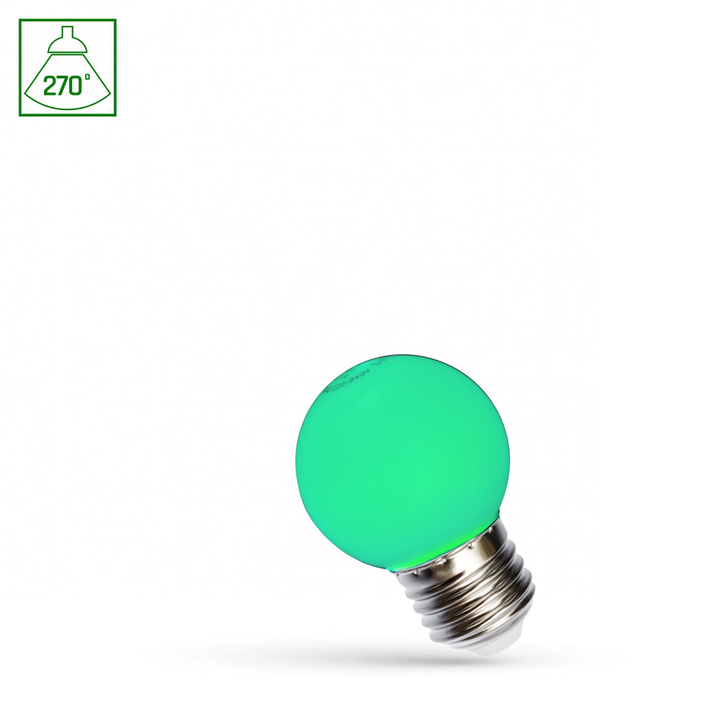 Lampe LED Spectrum G45 vert 1W avec culot E27, 230V, angle de faisceau 270°, 17000 heures, CRI 80, IP20, usage intérieur