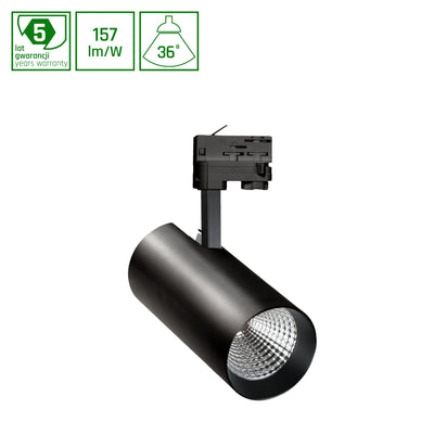 Spectrum MDR BRANTA Spot LED sur Rail 21W 230V 4000K 3300 lumens CRI 90 36° Noir IP20 3-Phases Dimmable
